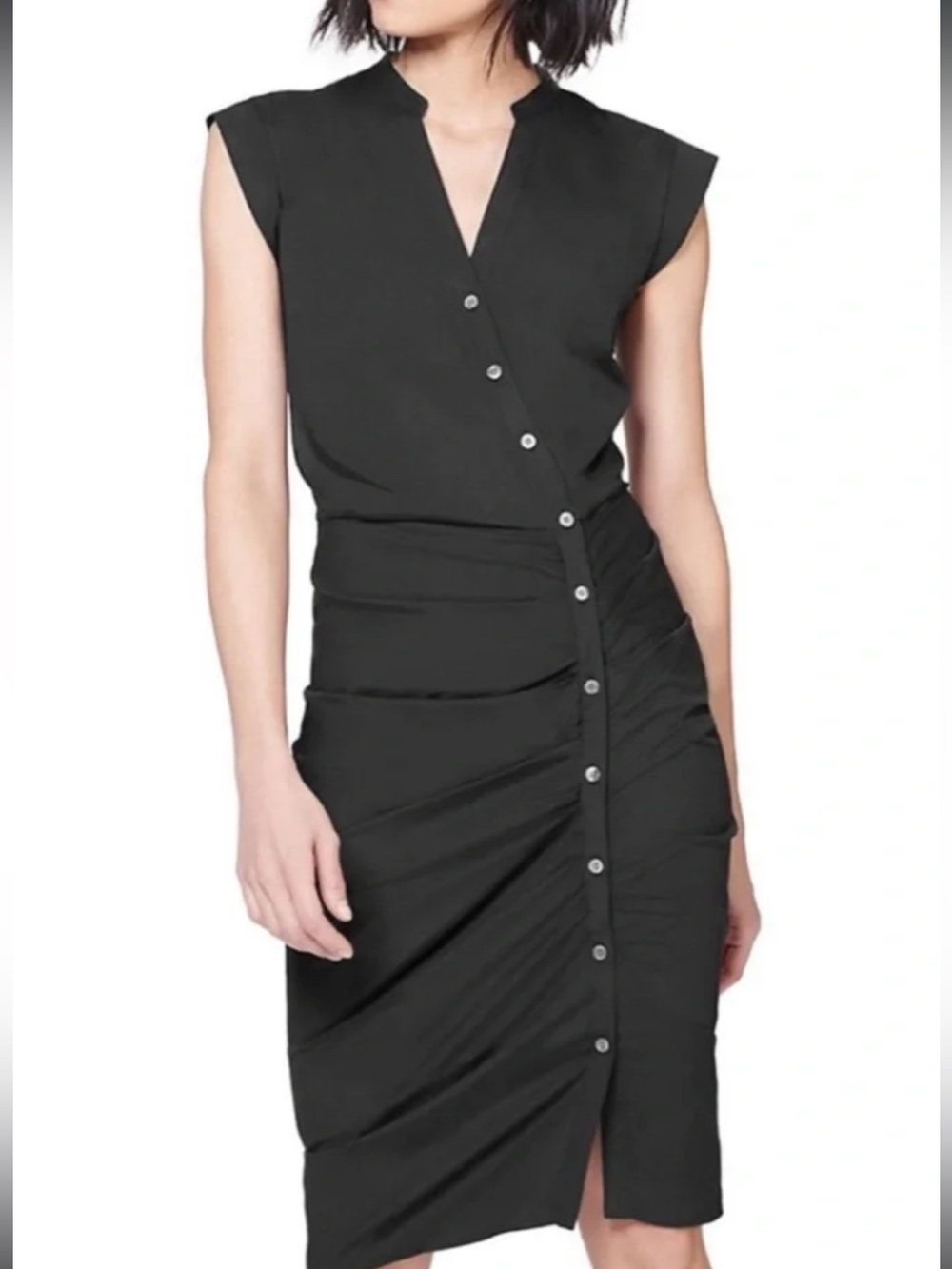 Veronica Beard Bell Ruched Button Front Shirt Dress Black Women’s Size 8 - Picture 3 of 10